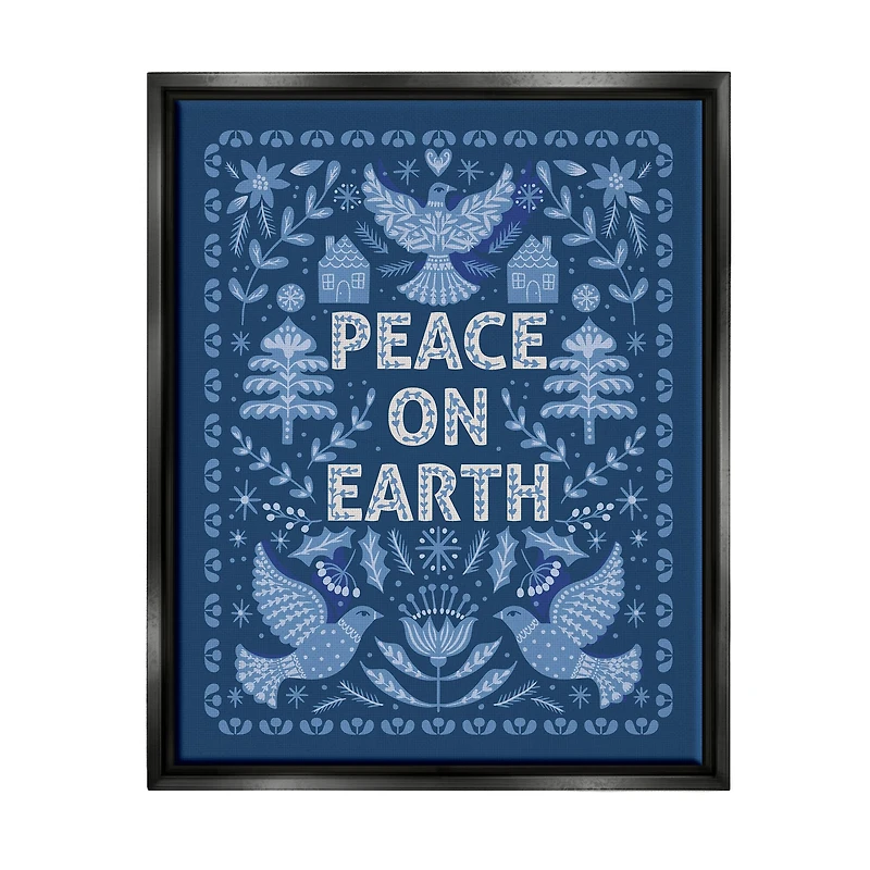 Stupell Industries Peace On Earth Blue Doves Framed Floater Canvas Wall Art