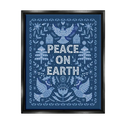 Stupell Industries Peace On Earth Blue Doves Framed Floater Canvas Wall Art