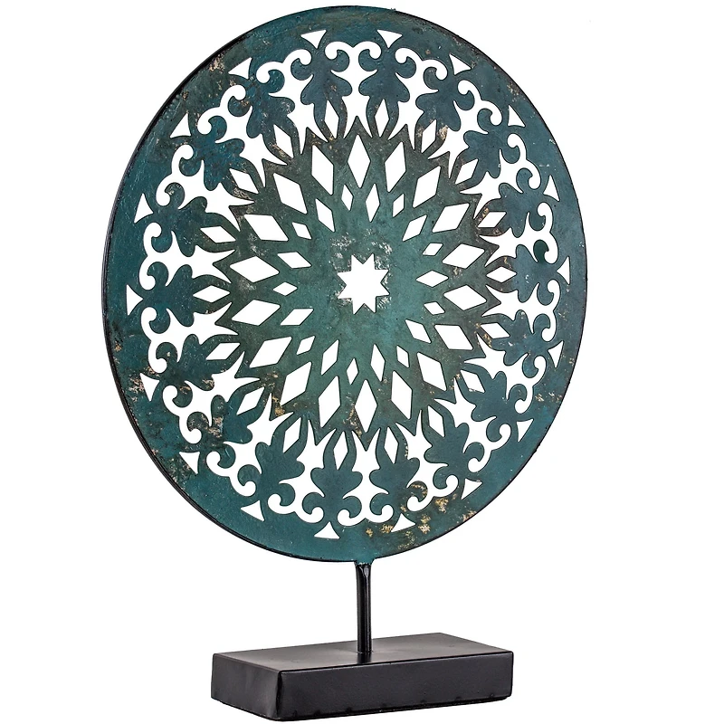 15" Turquoise Rustic Metal Medallion Sculpture