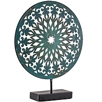 15" Turquoise Rustic Metal Medallion Sculpture