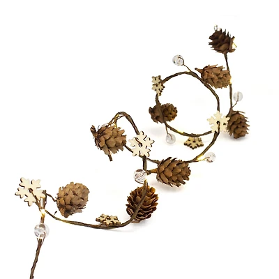 18ct. Warm White LED Pinecone & Snowflake Garland String Lights on Brown Wire by Ashland®