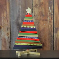 15.5" Beige & Red Adjustable Wooden Christmas Tree Tabletop Décor
