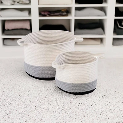 Honey Can Do Black & White Ombré Nesting Cotton Rope Storage Basket Set
