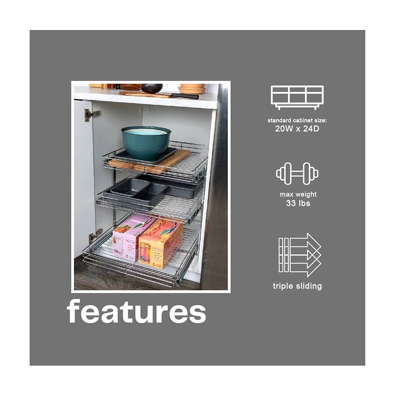 Household Essentials Glidez Chrome-Plated Steel Triple-Sliding Storage Organizer