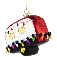 Decked Out Holiday Camper Glass Christmas Ornament - 3" - White and Red