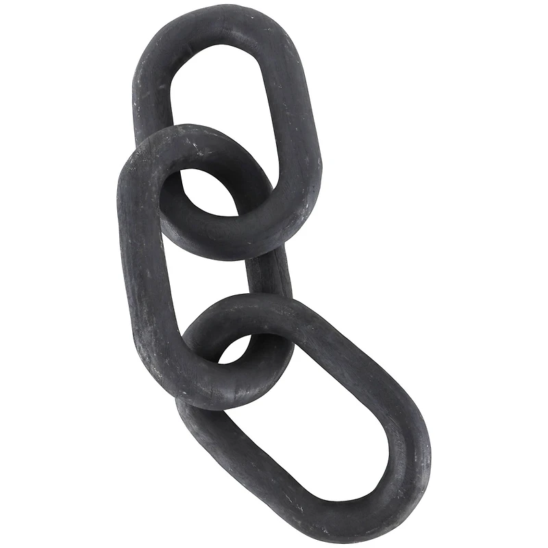 23" Matte Black Distressed Wood 3-Link Chain Sculpture