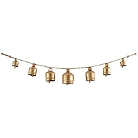 Gold Metal Tibetan Inspired String Hanging Decorative Cow Bells with Jute Hanging Rope
