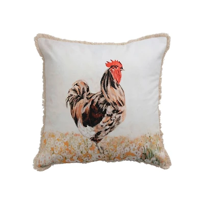 Hello Honey® Cotton Rooster Pillow with Eyelash Fringe