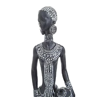 Set of 2 Black Polystone Eclectic Sculptures, 14" x 4" x 3"