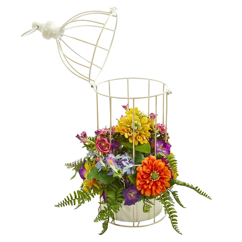 21" Mixed Flower Arrangement in Birdcage
