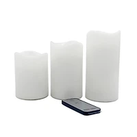 White Glowing Flame LED Wax Pillar Candle Set with Remote by Ashland®