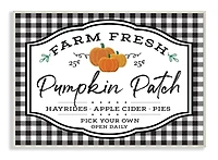 Stupell Industries Farm Fresh Pumpkin Patch Sign Black Checkered Plaid Wood Wall Plaque