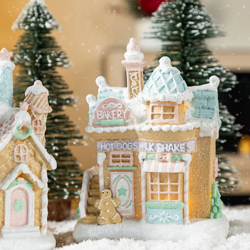 Glitzhome® 7" Christmas Macaron Resin Village Table Decor Set