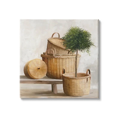Stupell Industries Traditional Whicker Baskets Stacked Still Life Painting Canvas Wall Art