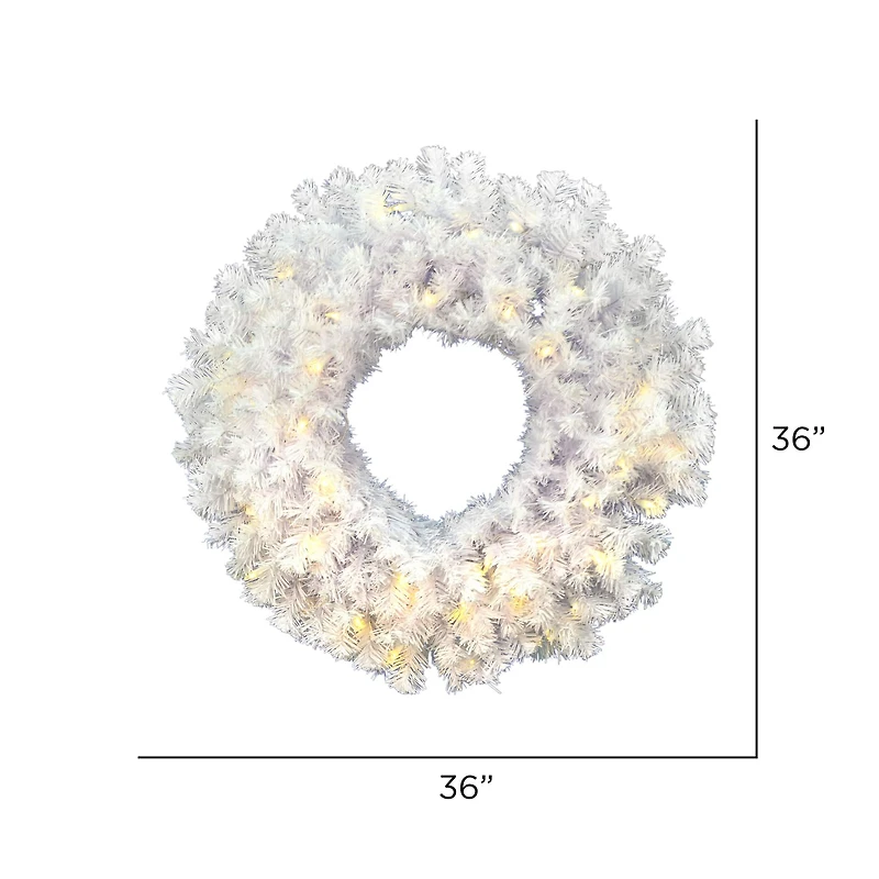 36" Pre-Lit Crystal White Spruce Christmas Wreath, Warm White LED Lights