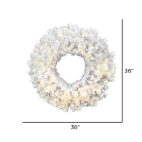 36" Pre-Lit Crystal White Spruce Christmas Wreath, Warm White LED Lights