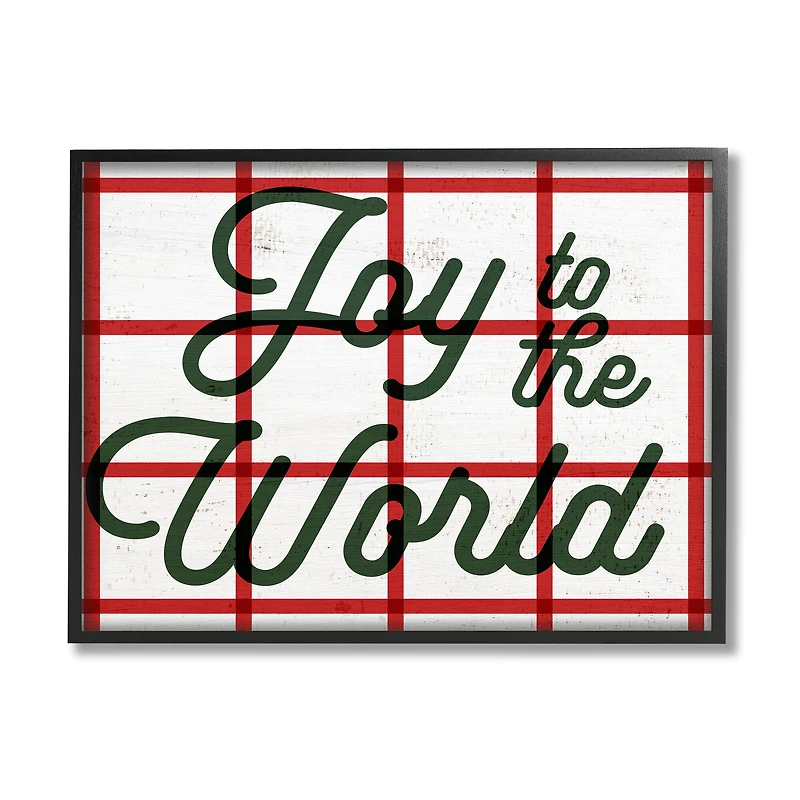 Stupell Industries Joy To The World Tartan Phrase Framed Giclee Art