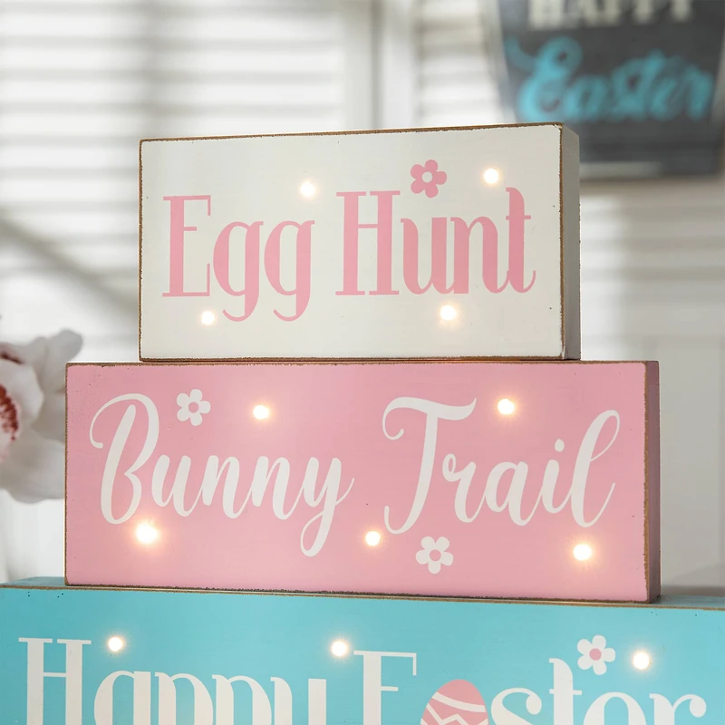 Glitzhome® 12" Easter LED Lighted Wooden & Metal Block Word Sign
