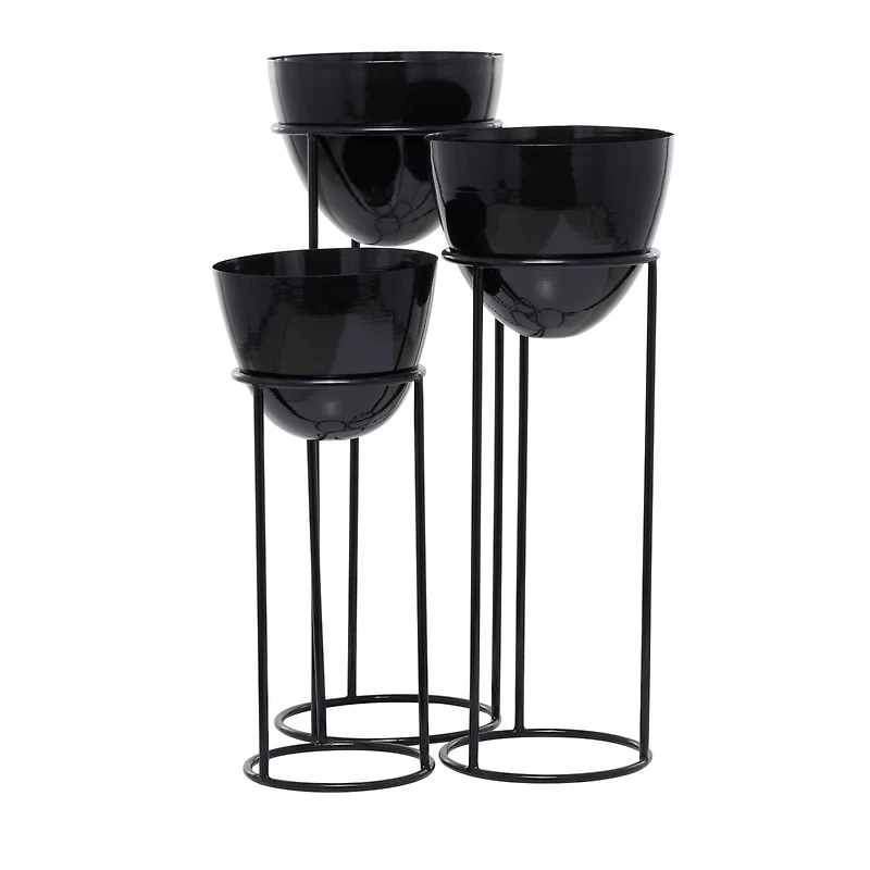 Set of 3 Black Iron Contemporary Planters, 13" x 13" x 13"