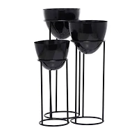 Set of 3 Black Iron Contemporary Planters, 13" x 13" x 13"