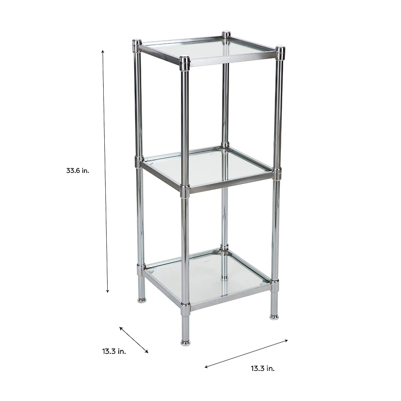 Organize It All Glacier 34" 3-Tier Freestanding Tempered Glass Shelving Tower