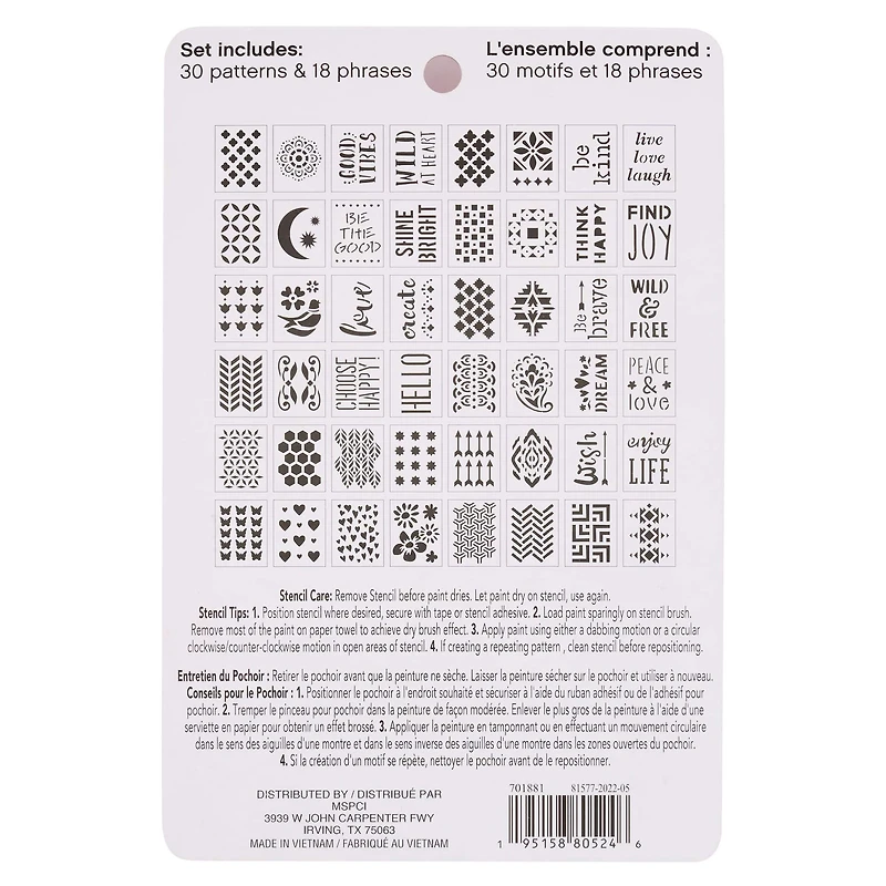 12 Pack: Patterns & Phrases Stencils by Craft Smart®, 3.5" x 4.5"