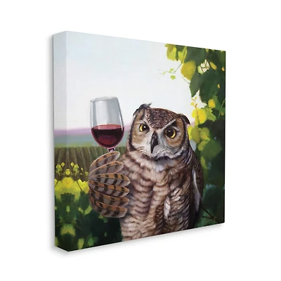 Stupell Industries Great Horned Owl Drinking Red Wine Vineyard Bird Canvas Wall Art