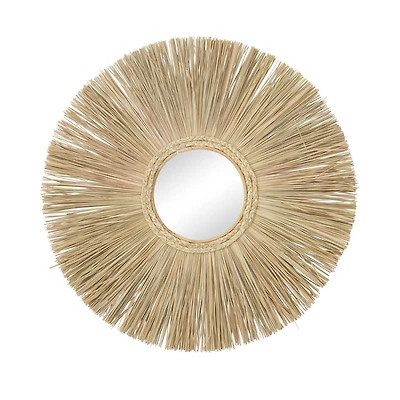 Brown Reed Bohemian Wall Mirror, 32" x 32" x 2"
