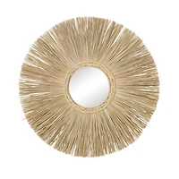 Brown Reed Bohemian Wall Mirror, 32" x 32" x 2"