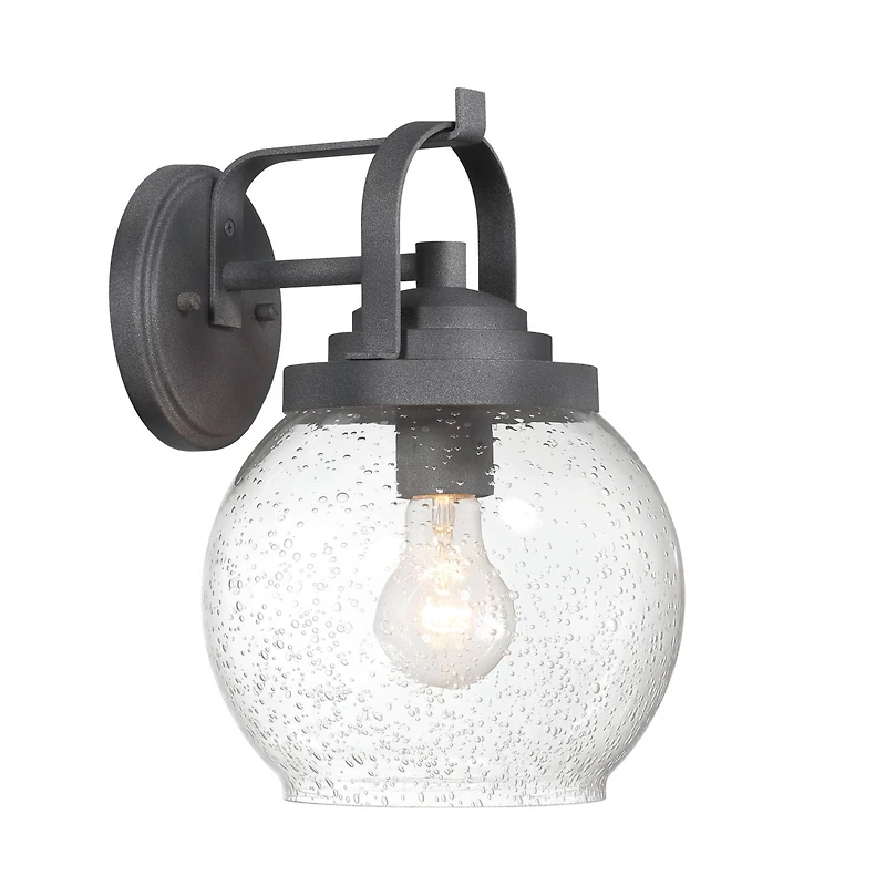 Hello Honey® Bertram Distressed Zinc Industrial Lantern Seedy Glass Globe & Metal Wall Mounted Outdoor Light