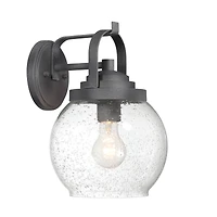 Hello Honey® Bertram Distressed Zinc Industrial Lantern Seedy Glass Globe & Metal Wall Mounted Outdoor Light