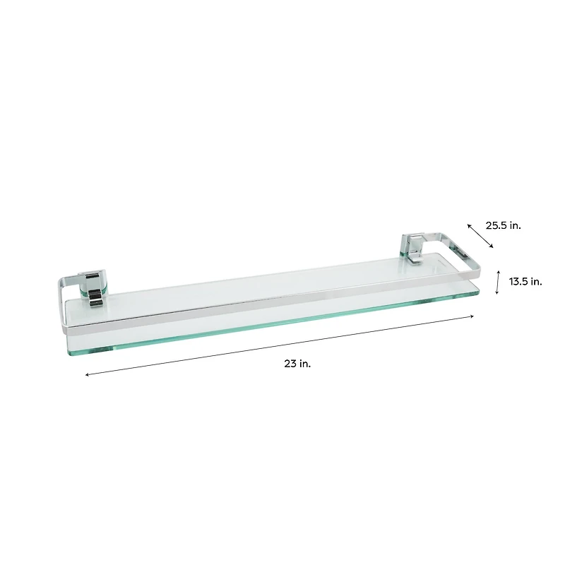 Organize It All Wall Mounted Glass Shelf With Chrome Rail