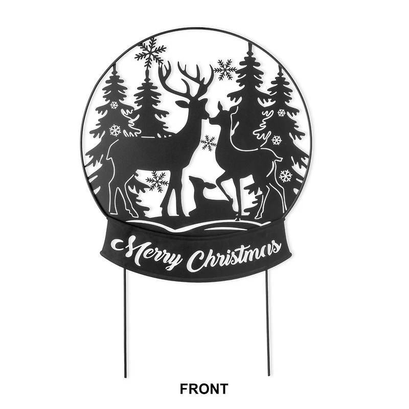 Glitzhome® 2.5ft. Metal Water Globe with Reindeer Family Silhouette Yard Stake