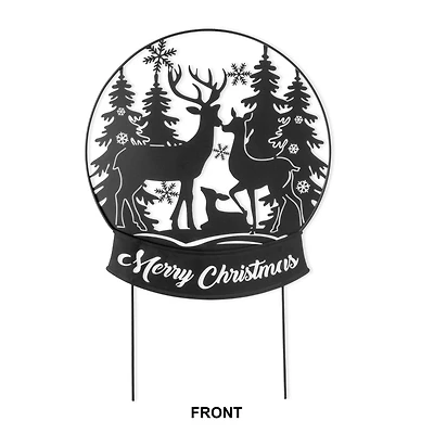 Glitzhome® 2.5ft. Metal Water Globe with Reindeer Family Silhouette Yard Stake