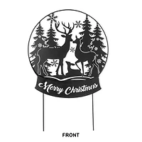 Glitzhome® 2.5ft. Metal Water Globe with Reindeer Family Silhouette Yard Stake