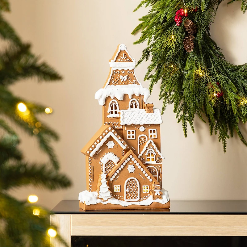 Glitzhome® 17.75" Christmas Lighted Resin Gingerbread House Table Decor