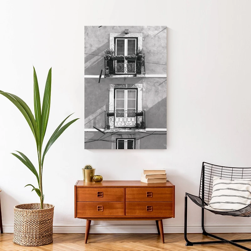 Black And White Balconies 24" x 36" Canvas Wall Art