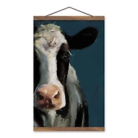 Painted Cow 12" x 18" Teak Hanging Canvas
