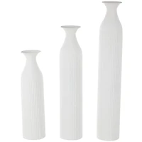 White Ribbed Floor Metal Vase Set