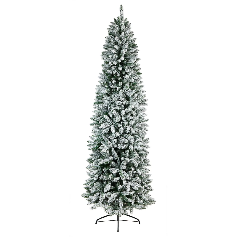 9ft. Pre-Lit Slim Flocked Montreal Fir Artificial Christmas Tree, White LED Lights