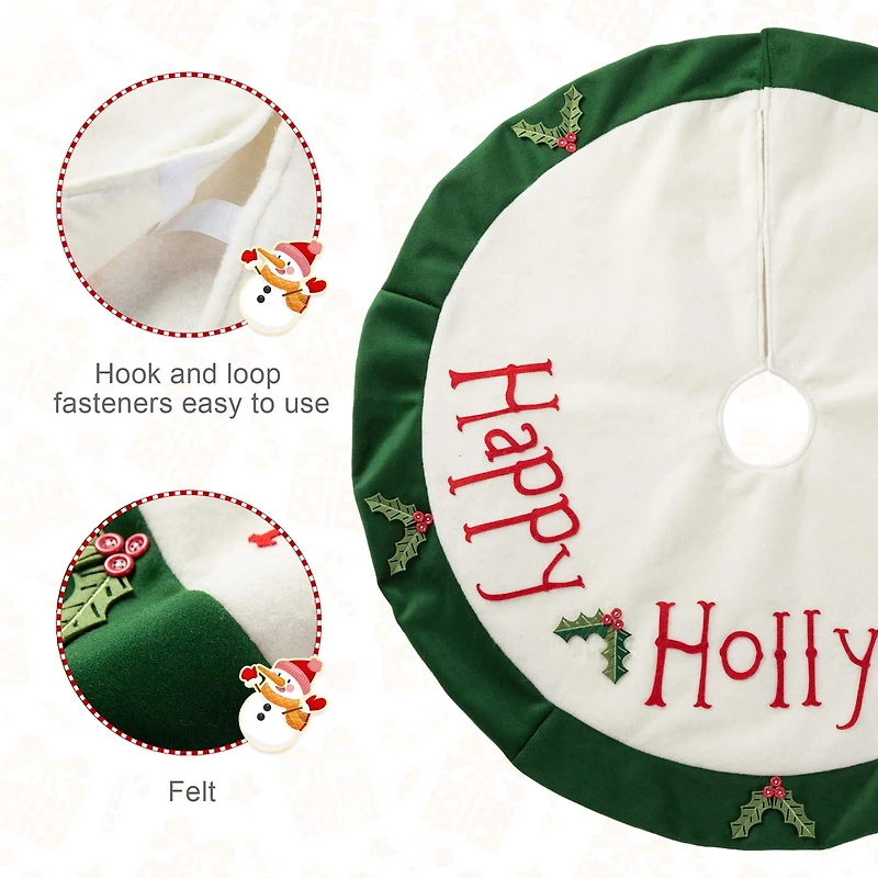 Glitzhome® 48" Dimensional Christmas Holly Leaves Felt Tree Skirt