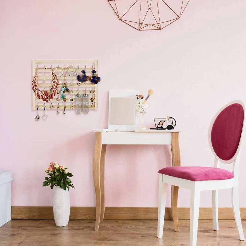 54-Spool Wall Mounted Wooden Sewing Thread Rack