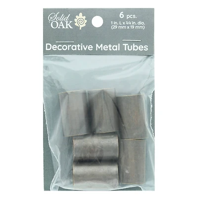 Solid Oak Antiqued Coppery Large Decorative Metal Tubes, 6ct.