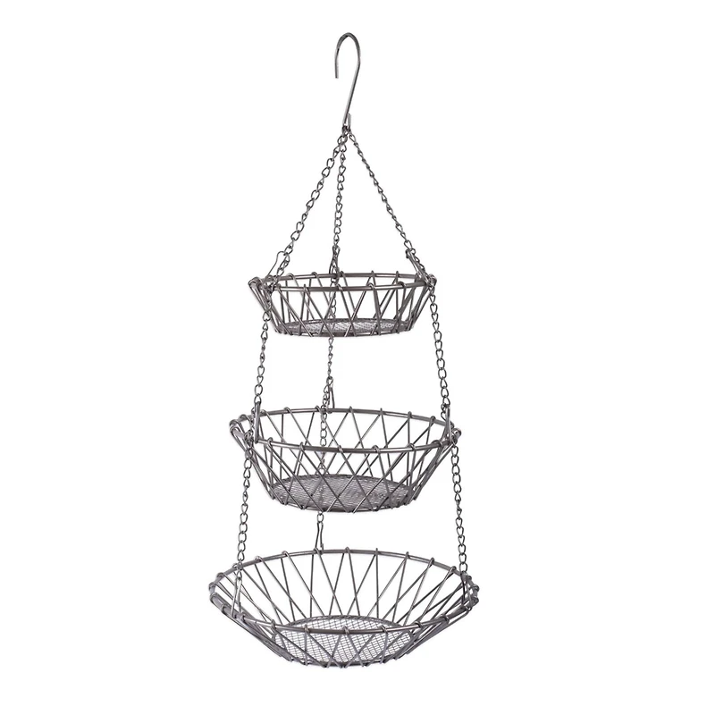 DII® Satin Nickel 3-Tier Hanging Fruit Basket