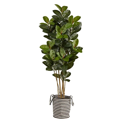 5.5ft. Oak Tree in Handmade Black & White Natural Jute & Cotton Planter