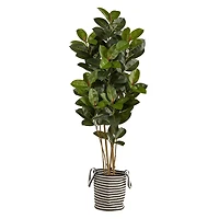 5.5ft. Oak Tree in Handmade Black & White Natural Jute & Cotton Planter