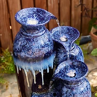 Glitzhome® 30.75" 4-Tier LED Reactive Glaze Ceramic Vase Outdoor Floor Fountain