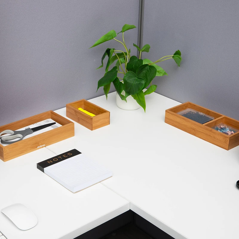 Mind Reader 5-Piece Bamboo Drawer Organizer Set, Stackable Storage Trays for Kitchen, Bathroom, Office, Makeup & Jewelry, Rayon from Bamboo, Brown