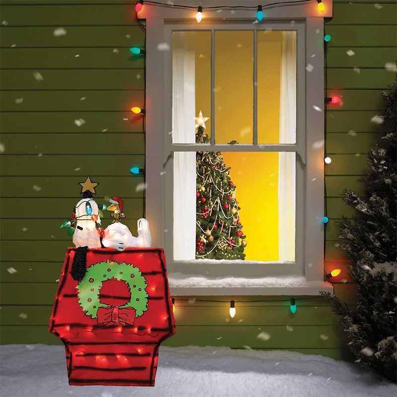 Peanuts® 2ft. 3D Pre-Lit Snoopy on Dog House with Star Yard Art