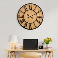 Oversized Wall Clock - Black/Wood Veneer - 30"